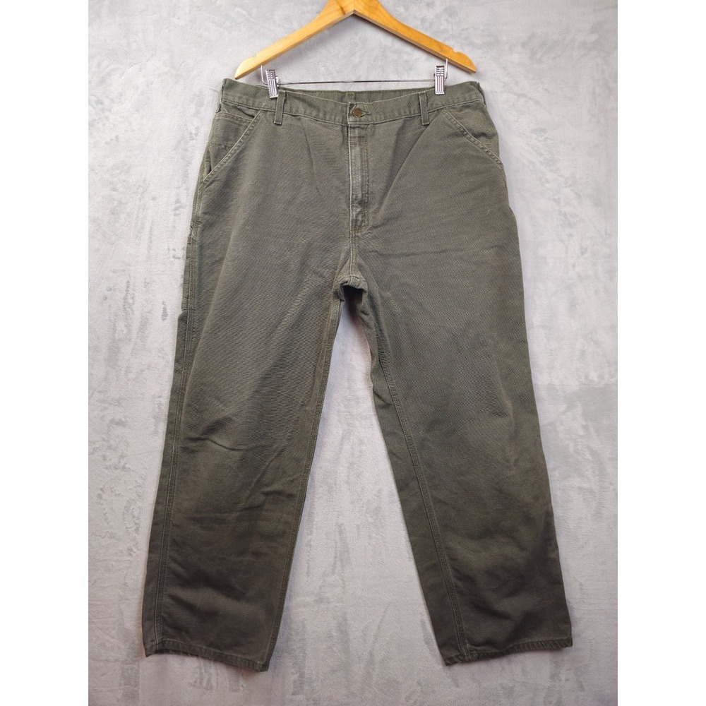 Vintage Carhartt Pants Mens 38x30 Green Canvas Dungaree Fit Carpenter B11 MOS
